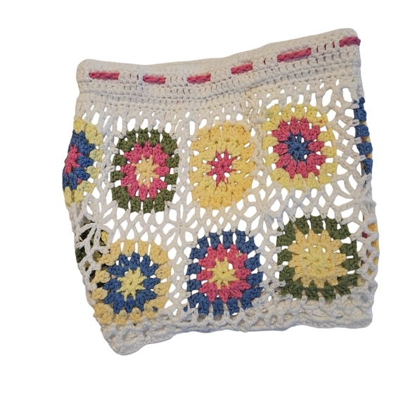 Musera Crochet Boho Shorts Colorful Hollow Out Cover Up  Floral Granny Square L - Picture 10 of 17